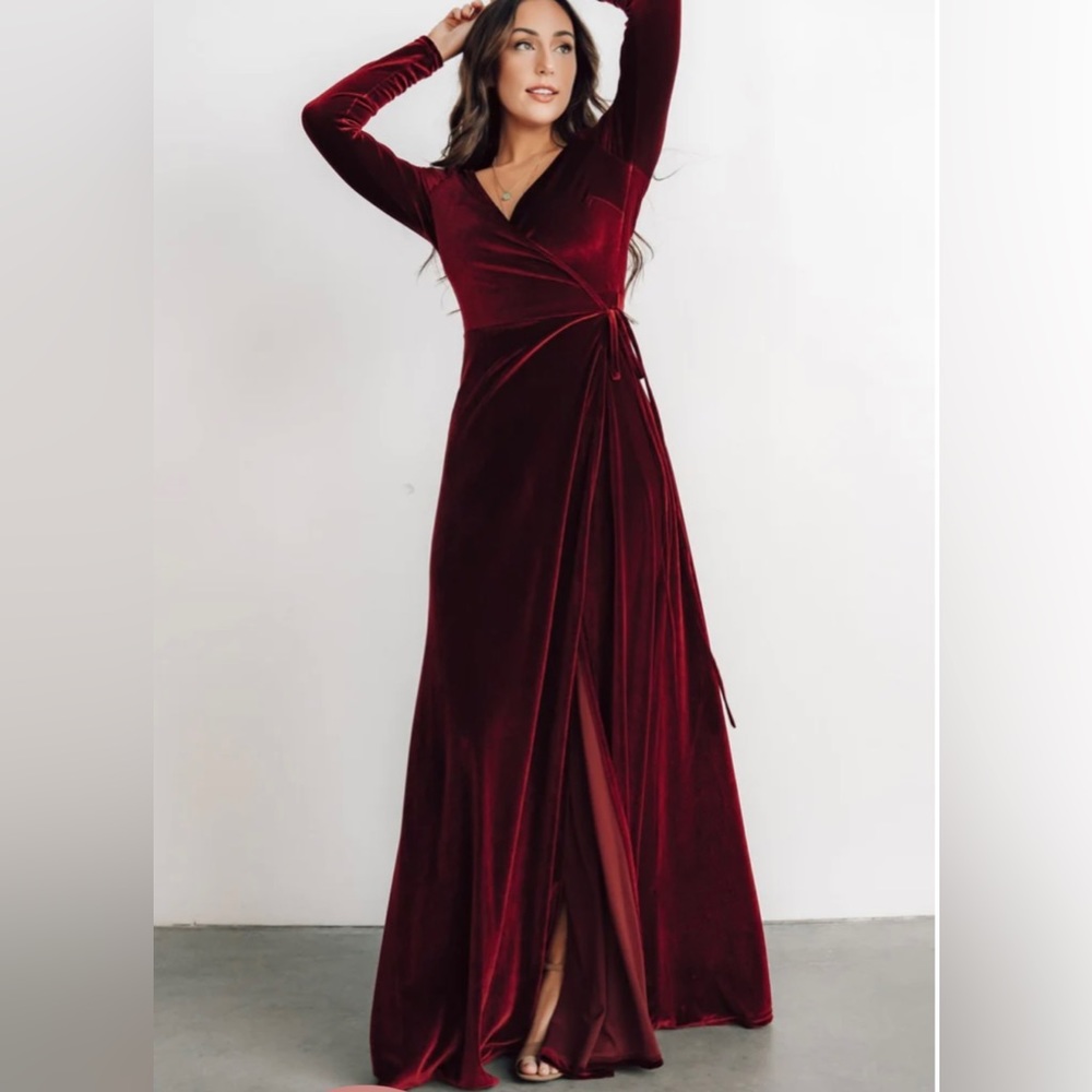 Baltic Born Esmerelda Burgundy Wine Velvet Wrap Maxi Dress Size XL New